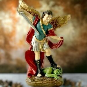 Beautifully Handcrafted Colorful Resin St. Micheal Archangel Statue NWT